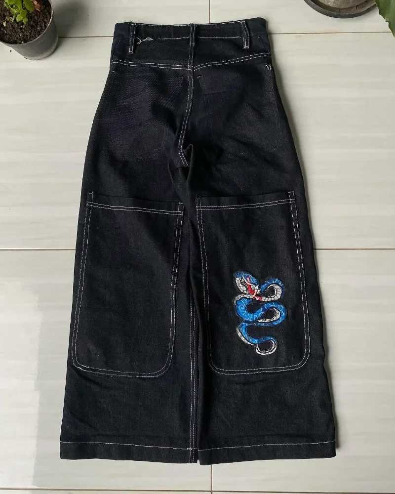 Jeans masculin Y2K JNCO de haute qualité brodée Hip Hop Baggy Jeans Tribal Gothic Strtwear Harajuku Black Pantal