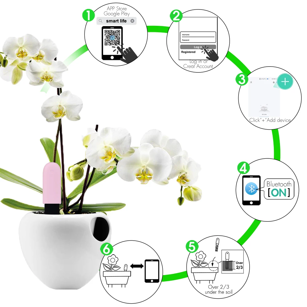 Moduler HHCC Tuya Global Version Flora Monitor Flower Care Garden Plant Gräs Jord Vatten Fertilitet Smart Tester Sensor Flower Detector