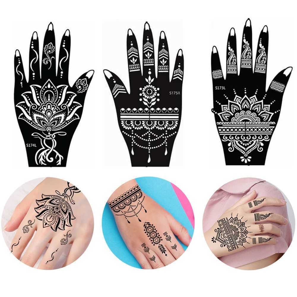 Tatuaż Transfer 16 par profesjonalny henna tatuaż tatuaż tymczasowy rąk do ciała sztuka naklejka indyjska brokat tatuaż na ślubie 240426