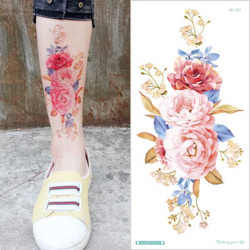 Tatuaż transfer seksowne kobiety tymczasowe tatuaże realistyczne lotos róża ramię kwiatowe tatuaż naklejka wodoodporna henna sztuka sztuka fałszywy tatuaż makijaż dekały 240427