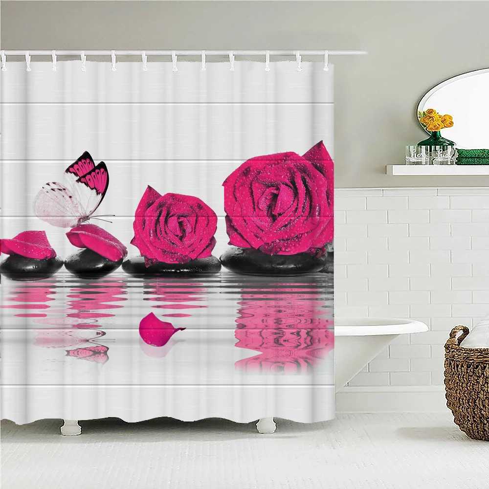 Rideaux de douche fleur colorée rose tulipe rideau de douche rideaux de douche rideaux de salle de bain imperméables rideaux de bain à fleurs imprimées