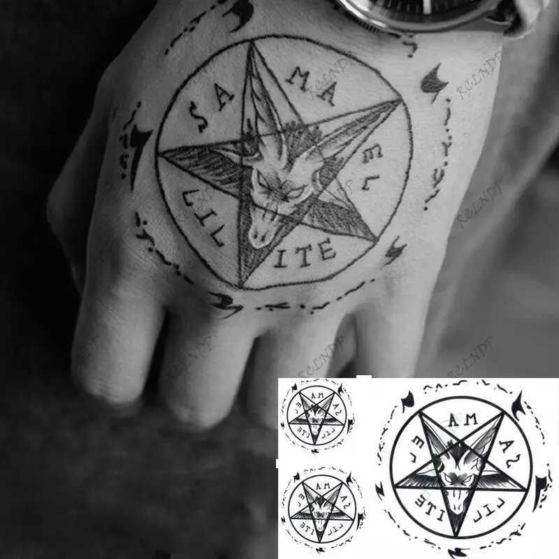 Tattoo Transfer Waterproof Temporary Tattoo Sticker Satan Lucifer Circle Steering Fake Tatto Flash Tatoo Gothic Hand back Art for Boy Women Men 240427