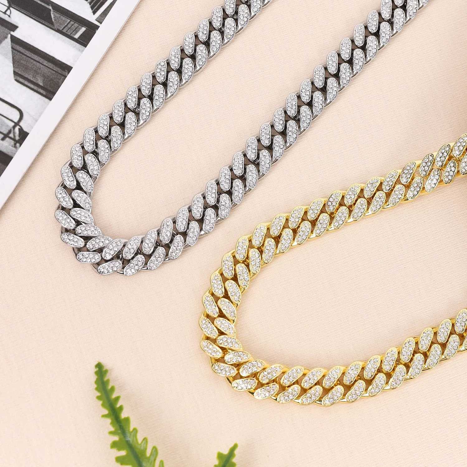 Strands Hip hop ghiacciato rini pavimentati rini da 15 mm Miami Curb Catena cubana CZ Bling Rapper Necklace Gioielli da uomo Gioielli da uomo 240424