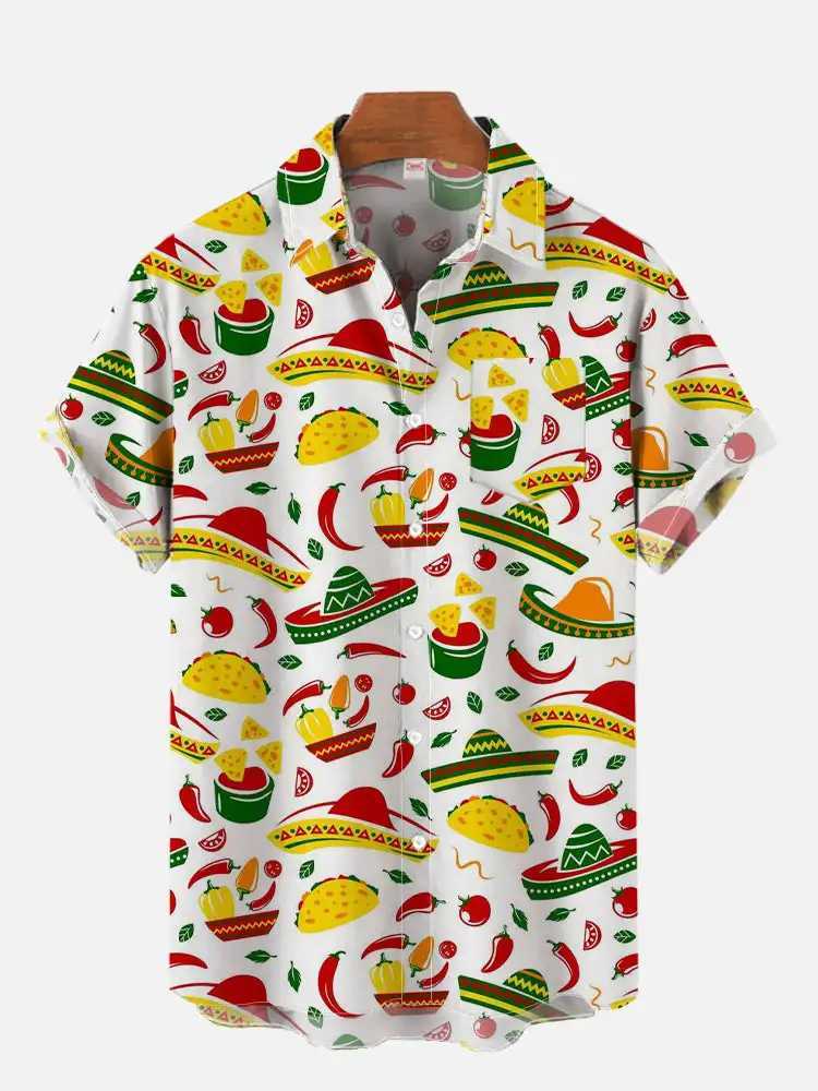 Casual shirts voor heren New Mexicaans feest Creative 3D Gedrukt Hawaiiaans losse pocket shirt met korte mouwen 240424