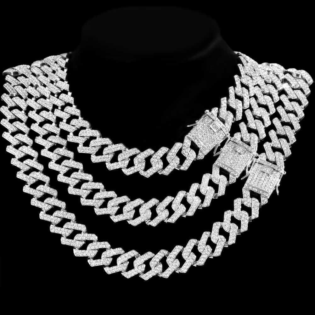 Strands Hip Hop Mens łańcuch 20 mm zębną łańcuch kubańska 2 rzędy lodowe musującego rhinestone Miami łańcuch kubański Naszyjnik męski łańcuch lodu biżuteria 240424