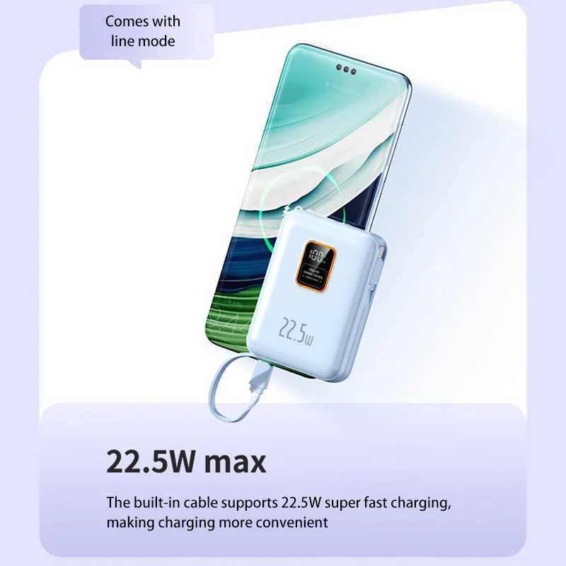 Cell Phone Power Banks Magnetic wireless 50000mah power pack with 22.5W ultra fast charging built-in display cable external battery 240424