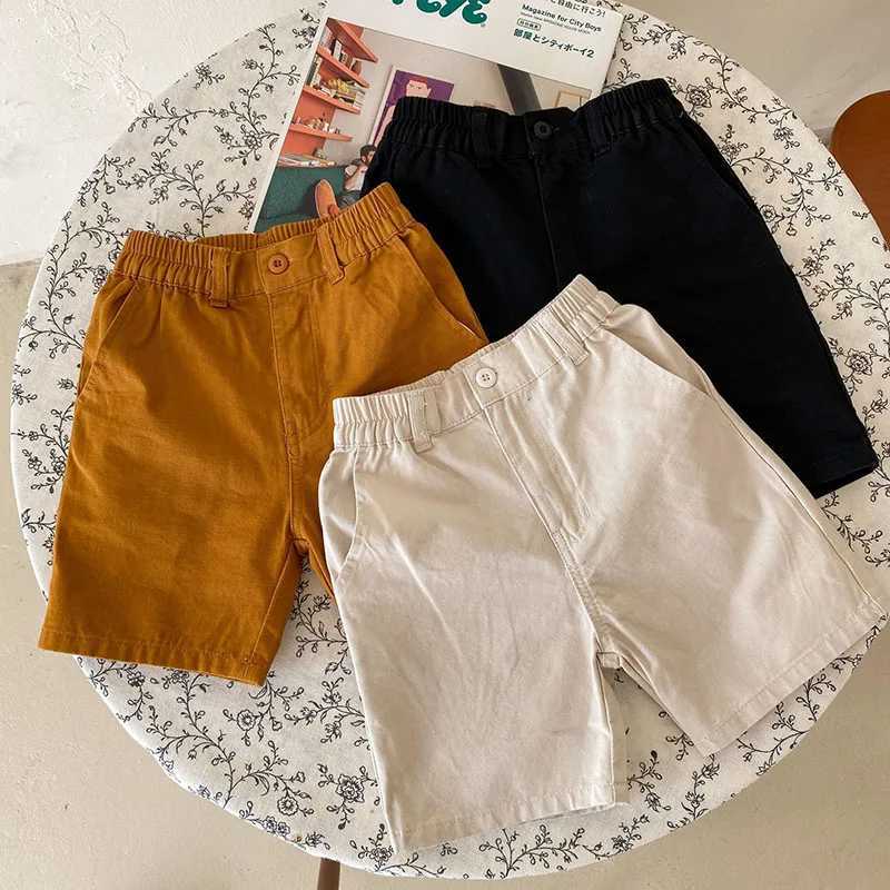 Shorts Summer New Kids Pants Solid Cotton Shorts Elastic Waist Casual ldren Clothes H240509