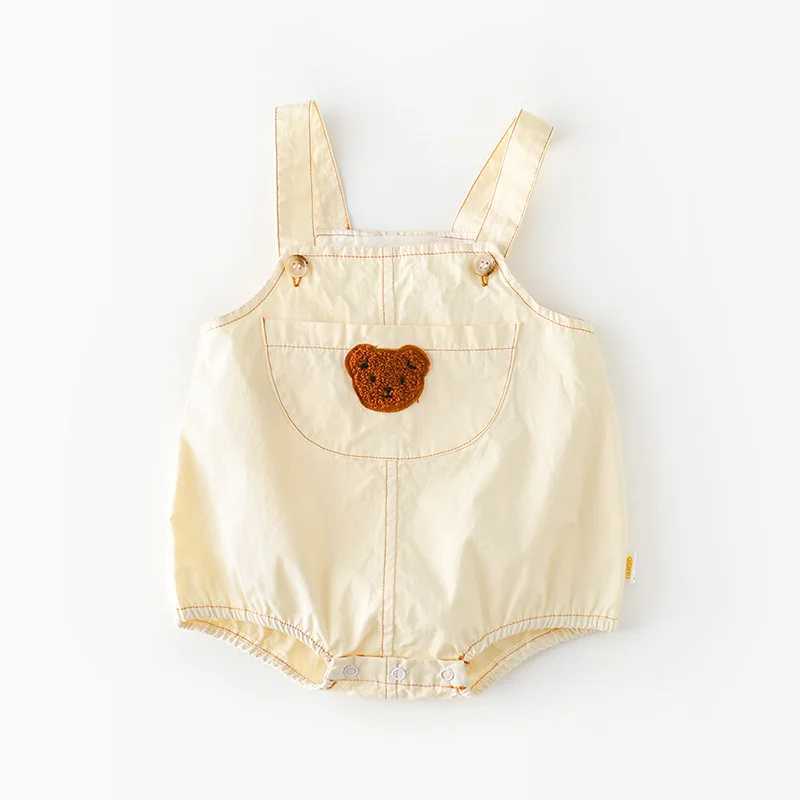 Tahsiller Yaz Bebek Bodysuits Toddler Kız Erkek Bir Parçalı Ayı Nakış Giysileri H240509