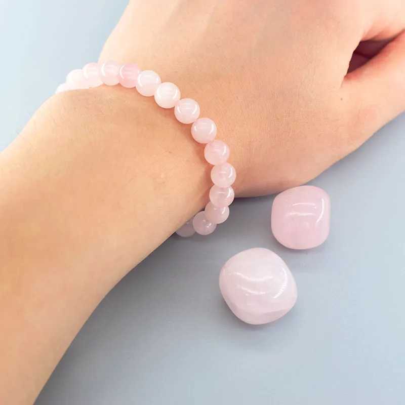 Pulsera elástica de piedra de cuarzo de color rosa rosa natural con cuentas para hombres purificadores de joyas de joyas de pulsar del alma amante