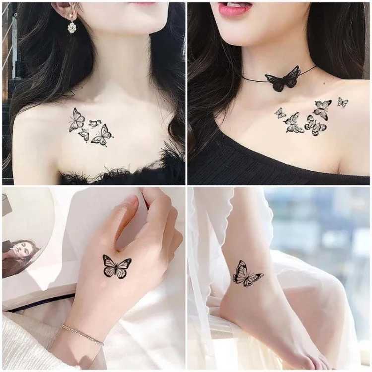 Tatuaż Transfer /partia 3D Butterfly Fałszywe tatuaże Naklejki dla kobiety dziewczyny czarny transfer Tatuaż tymczasowy małe ramię nadgarstka tatouage 240427