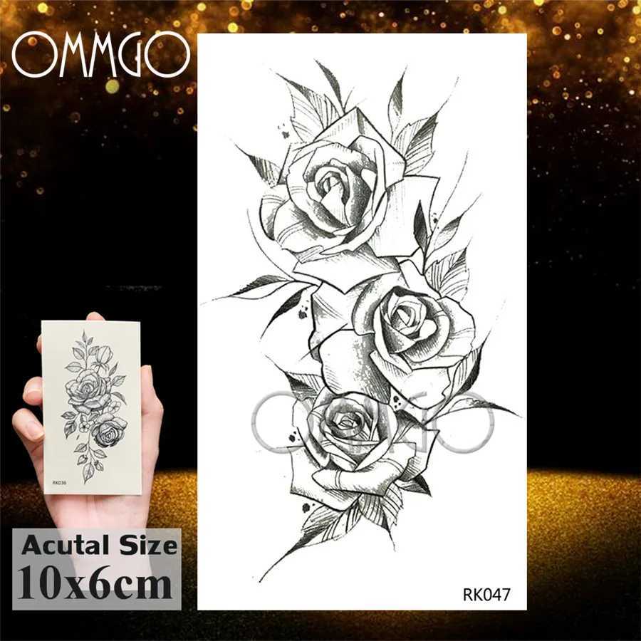 Tattoo -overdracht omggo Hot 3d Black henna Flower Rose Tijdelijke tatoeages voor meisjes Vrouwen Tattoo Sticker Leaf Custom Groothandel TatoO's Body Art Kit 240427