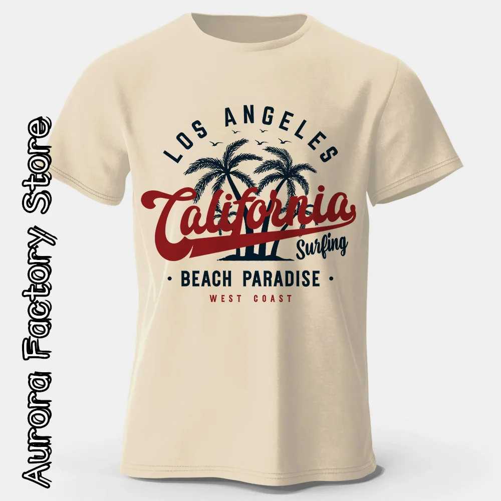 メンズTシャツサマーメンズコットンTシャツカリフォルニアプリントトップTシャツメンズファッションビーチカミゼタショートスカートハラジュクストリート衣料J240426