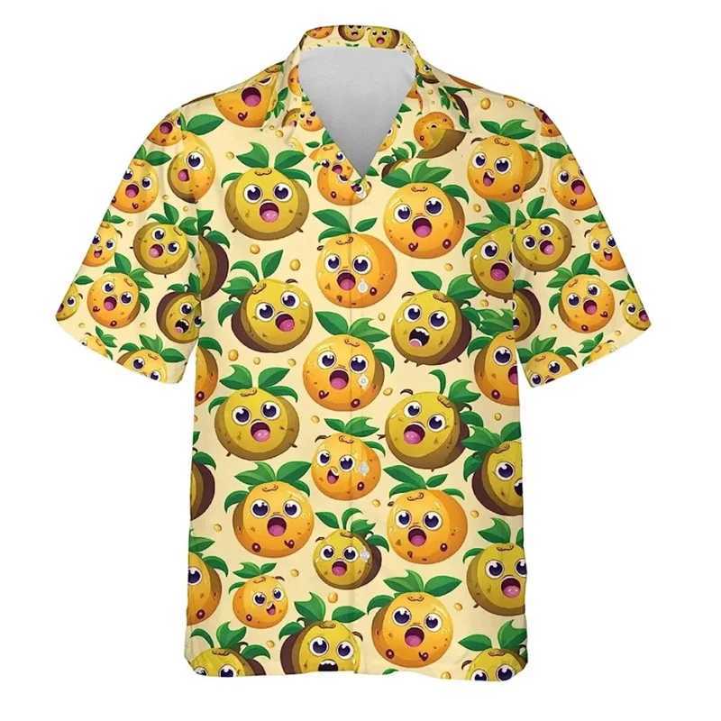 Camisas casuais masculinas 3D Impresso Pineapple Watermelon Hawaiian Cirtle Men Tropical Fruit Pattern Summer Aloha camisa botão para baixo blusa de manga curta 240424