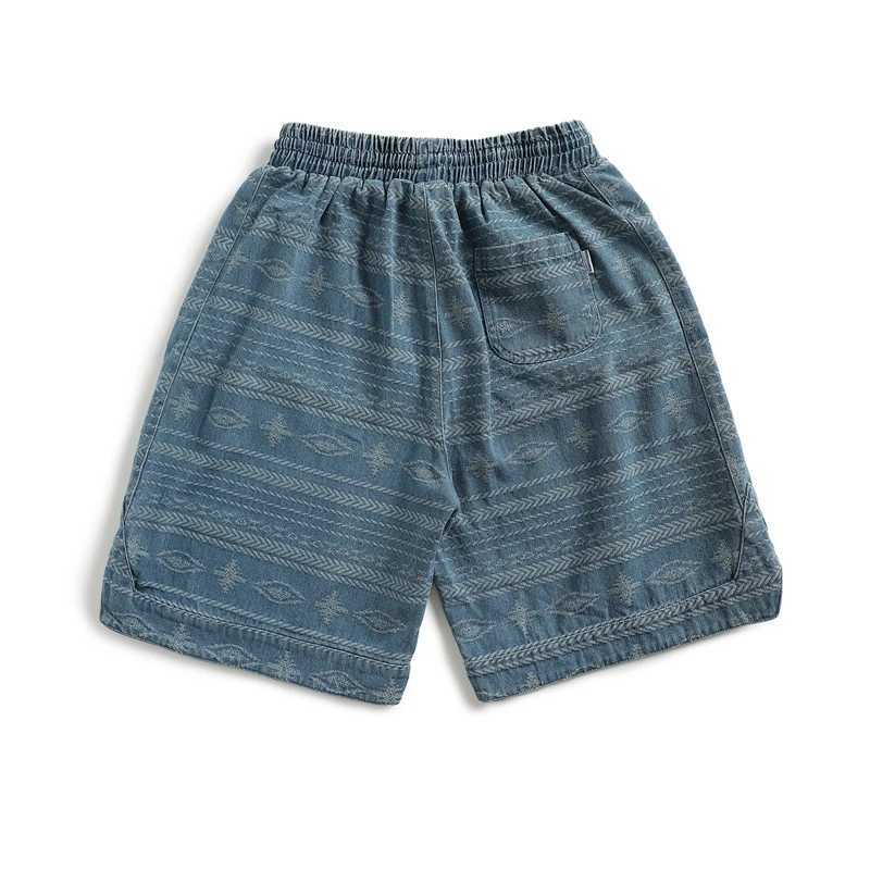 Men's Shorts Summer Japanese retro ethnic style washed denim fabric brushed loose print mens Amikaki hatL2404