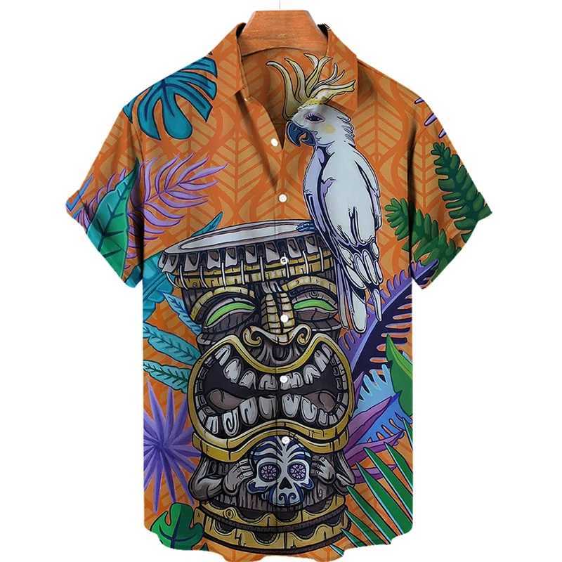 Chemises décontractées pour hommes tiki moai 3d Shirts hawaïens imprimés pour hommes vêtements vintage civilisation horreur crâne graphique Blouses décontractées Y2k Beach Shirts 240424