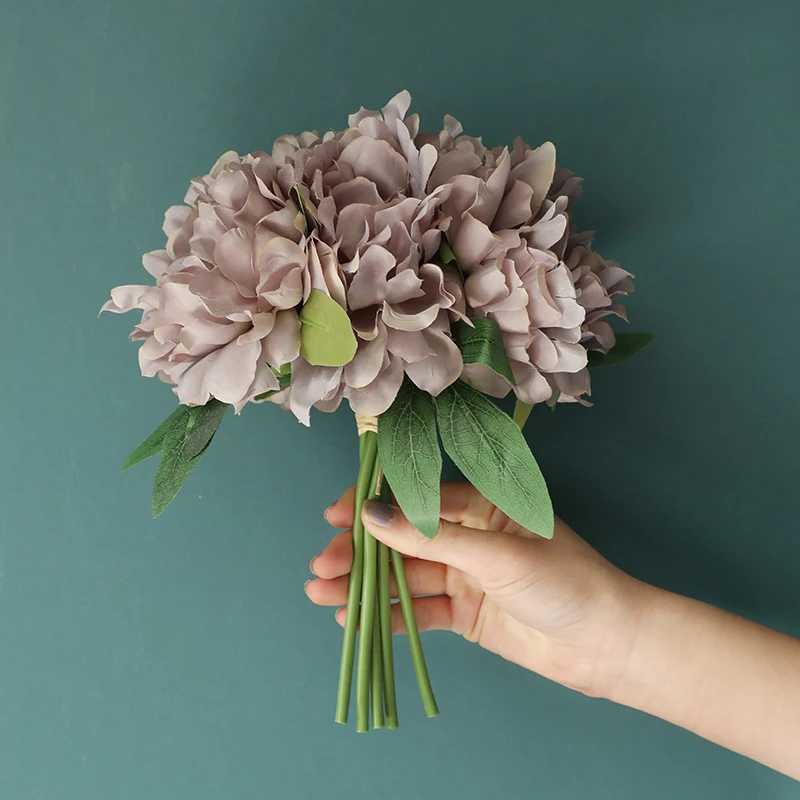 Getrocknete Blumen künstliche Blume Peony Simulationsstärke künstliche Hortensie gefälschte Blume Home DIY Dekoration Hochzeit Halten Blumen