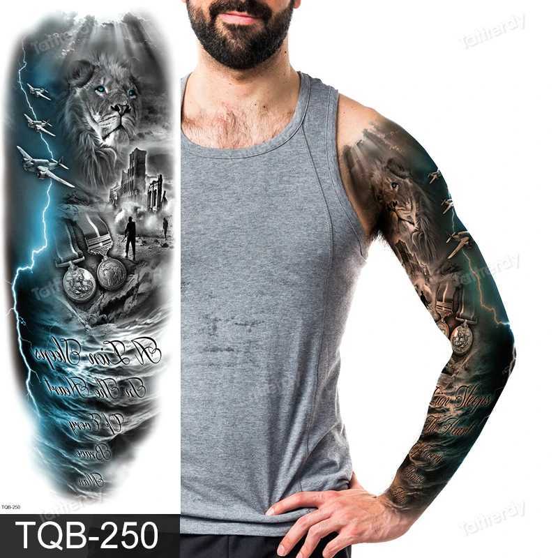 Tatuaje Transferencia Increíble tatuaje temporal hombres grandes manga de brazo completo tatuaje dios wolf luna dragón león rey tigre bosque diseños de tatuaje grande 240427