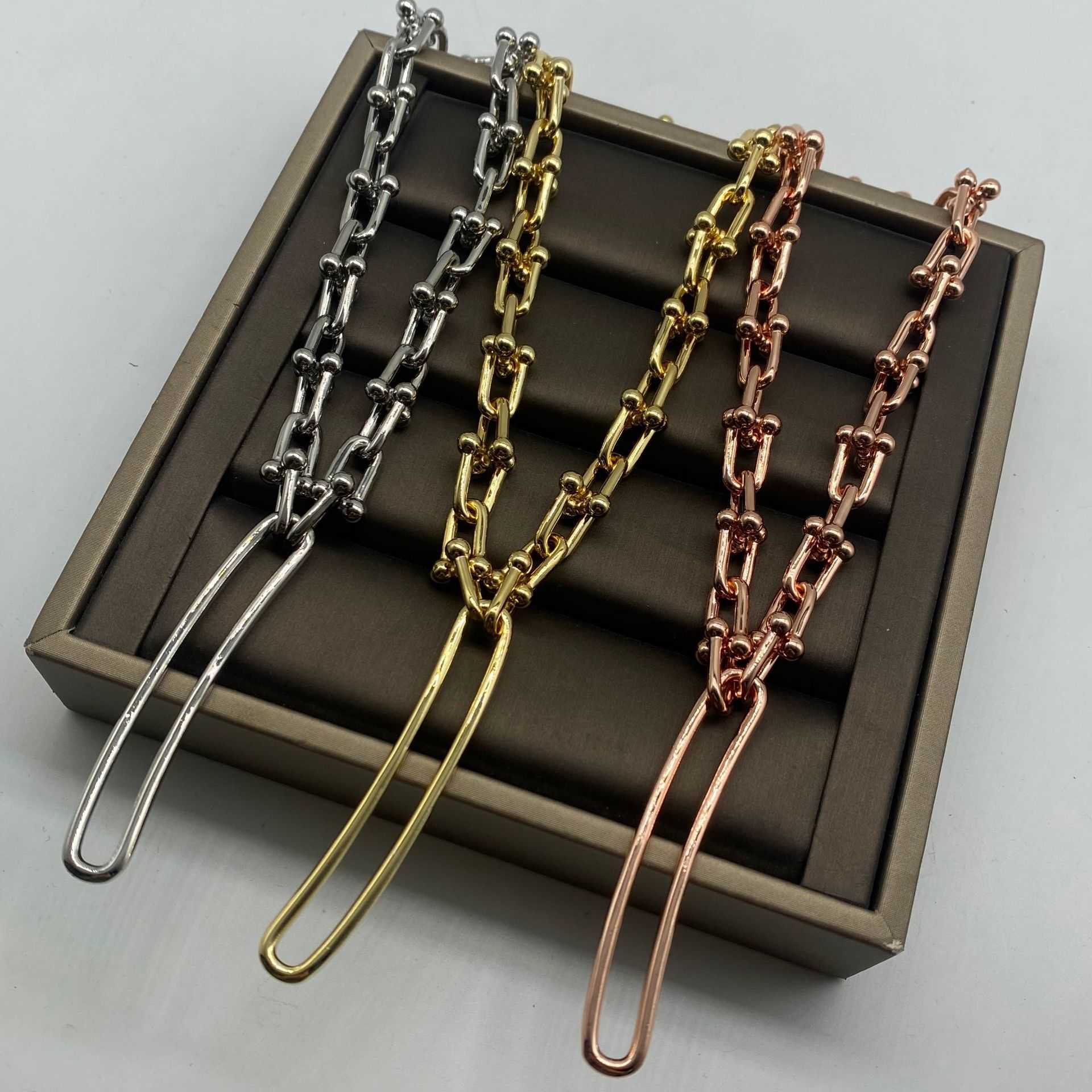 High version Tiffayss new thick chain Long Earring Necklace minority design hip-hop cool style bracelet male and female lovers