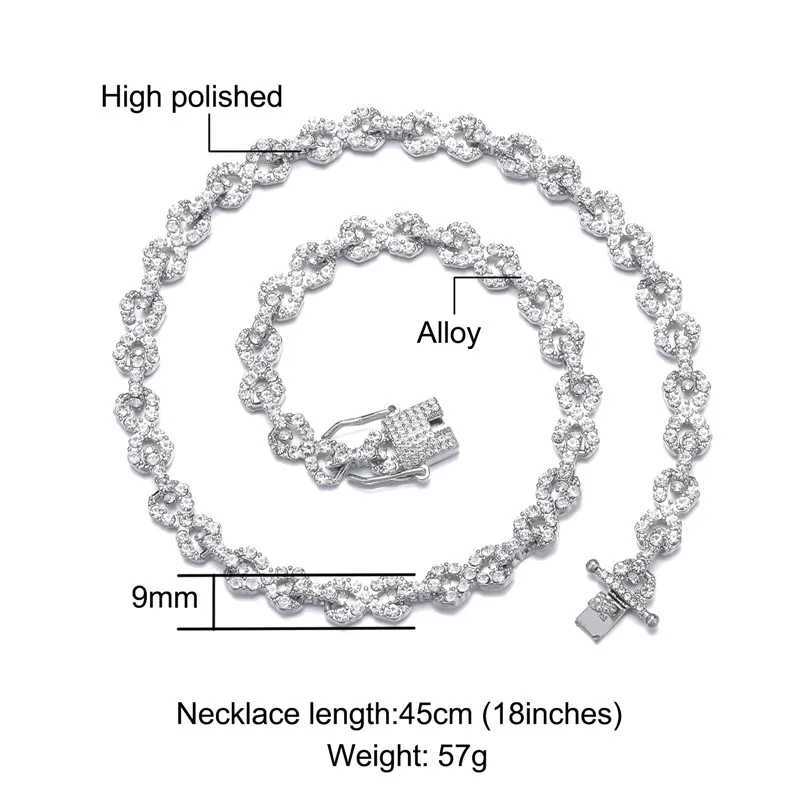 Strands Hip Hop 9mm Infinito Cadeia de Link Cubano Conjunto de Cristal Sparkling Sparkling Colar Colar Bracelet para Mens Jewelry Fashion Presente 240424