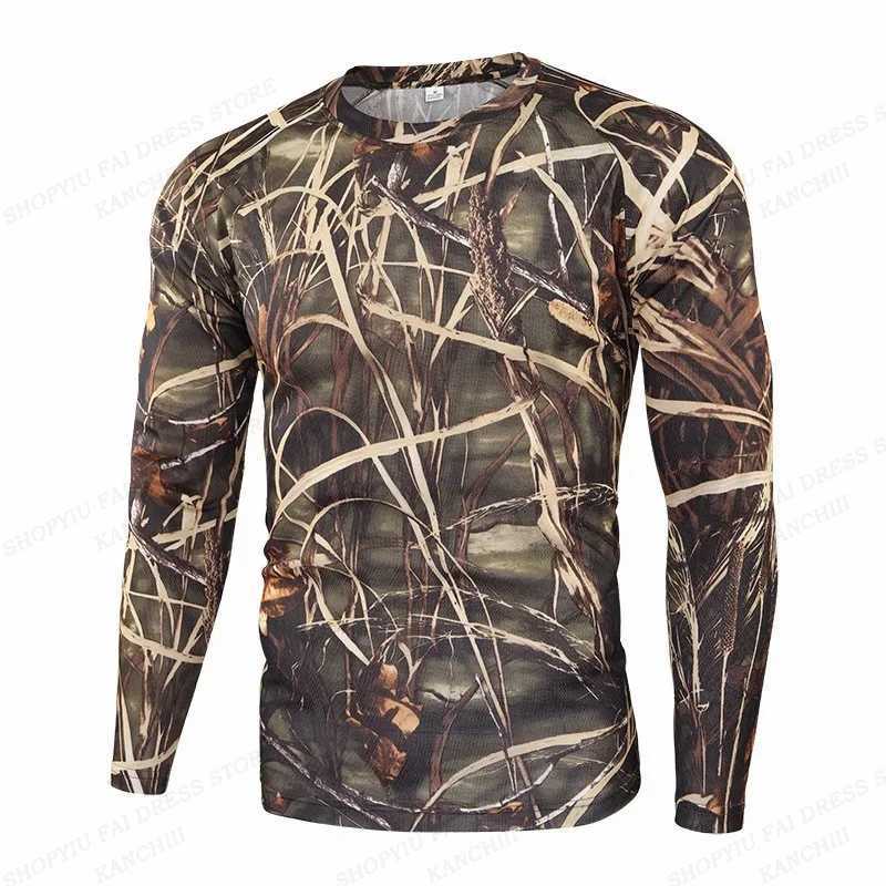 Tactical T-shirts Long sleeved camouflage T-shirt mens fashion T-shirt military T-shirt mens clothing camouflage top outdoor Camisetas mens 240426
