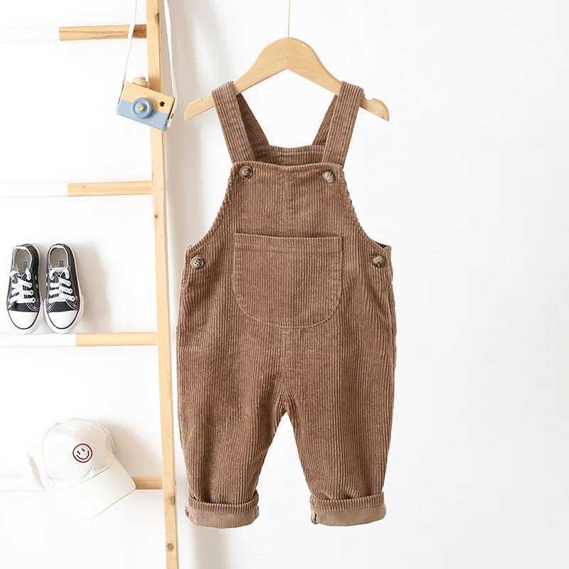 Overalls Baby Overalls Corduroy Jumpsuits Front Pocket Boys Pants 0-3 Y Kids Clothes H240426