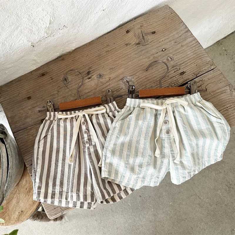 Шорты Новые летние детские шорты Ldren милые полосы брюки мальчики переостренные штаны H240426