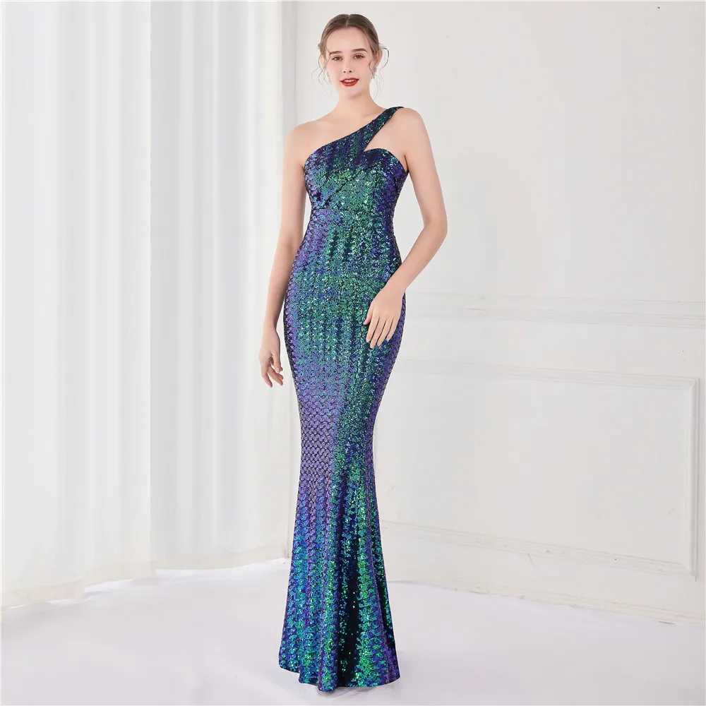 滑走路ドレスYidingzs Women 2022 New Design Slash Neck Party Maxi Dress One Shourdle Speecin Inventing Dress Long Prom Dress 18891 Y240426