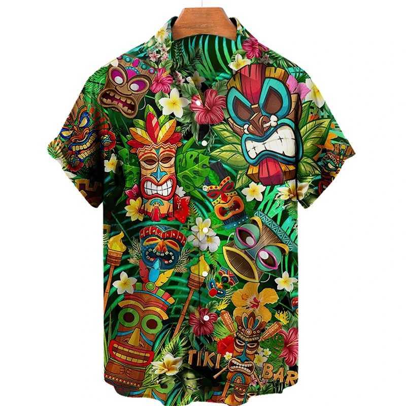 Chemises décontractées pour hommes tiki moai 3d Shirts hawaïens imprimés pour hommes vêtements vintage civilisation horreur crâne graphique Blouses décontractées Y2k Beach Shirts 240424