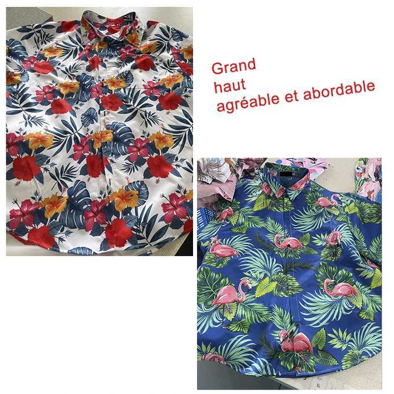 Męskie koszule świąteczne karnawał z krótkim rękawem hawajskie koszuli mężczyźni Summer męskie koszule hawajskie swobodne rośliny tropikalne Print Beach Aloha Shirt Men 240424