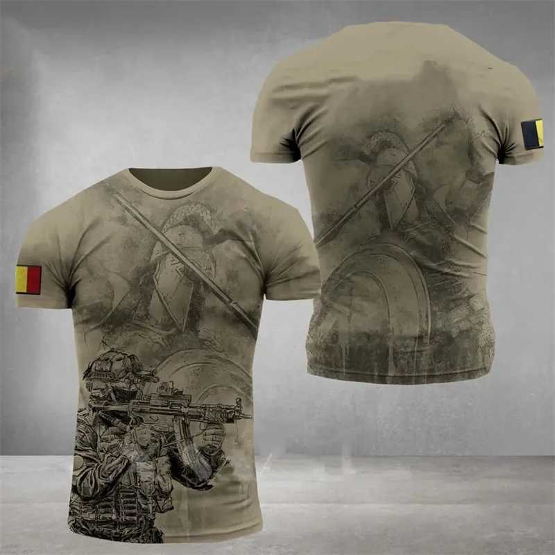 Tactische t-shirts Belgische vlag Army Camouflage grafische T-shirt Belgische veteraan Militaire camouflage 3D-geprinte t-shirt Casual Street Clothing Soldier Top 240426