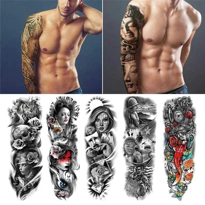 Tattoo Transfer Full Arm Large Skull Old School Tatoo Stickers Waterproof Temporary Tattoo Sticker Large Arm Sleeve Tattoo Flash Fake Tattoos 240426