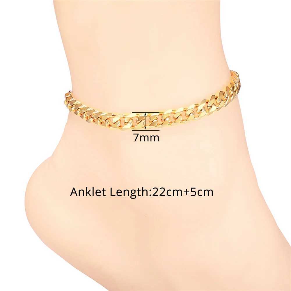 Strängar Retro Mens Ankle Armband Bohemian Gold Cuban Ankle Summer Beach Girl Barefoot Leg Chain Bohemian Jewelry 240424