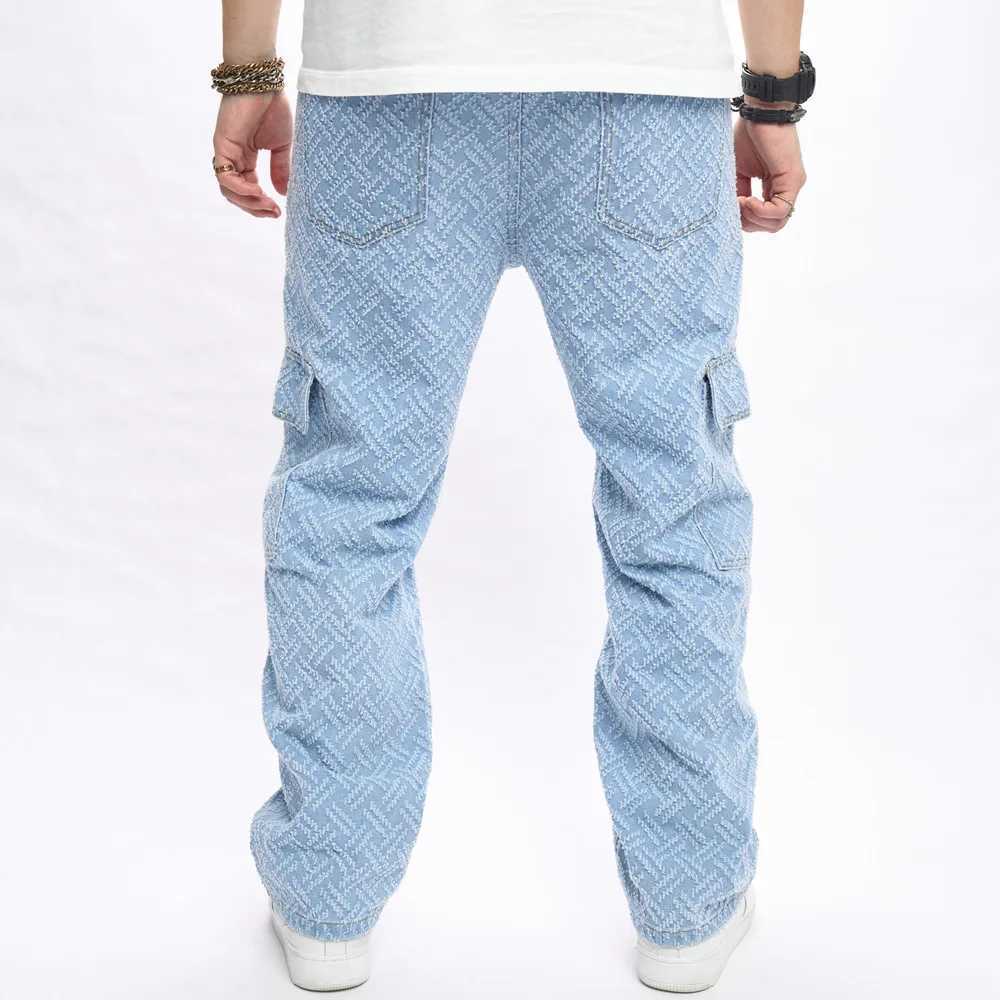 Мужские джинсы осень 2023 Мужские мульти карманные прямые джинсы брюки уличная одежда мода хип -хоп джинсы