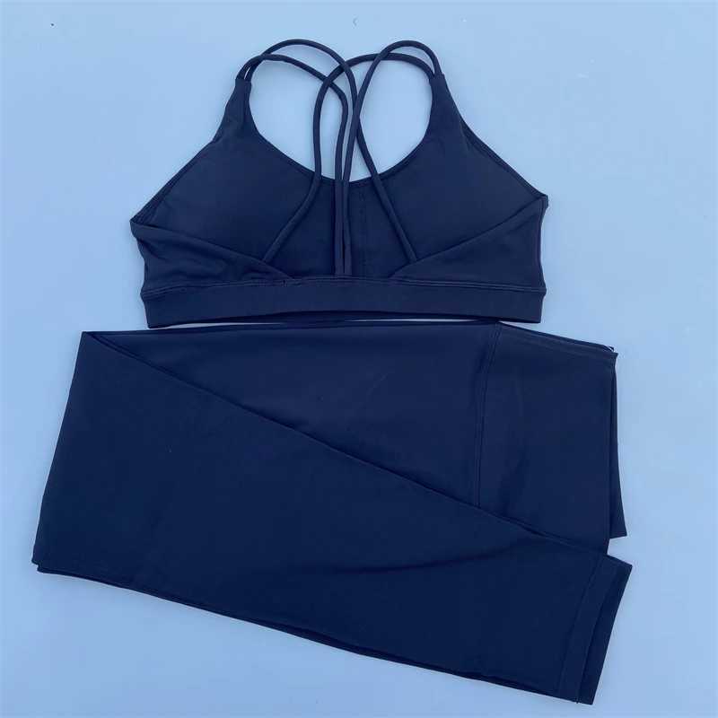 Women's Tracksuits New Gym Exercise Set Womens Yoga Set Exercise Set 2-piece Fitness Set Waist Cross Belt Bra Running Track Set 240424