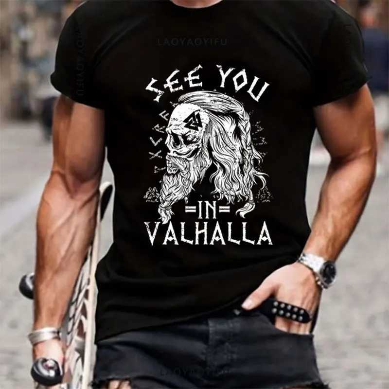 Taktyczne koszulki Til Valhalla bawełna T-shirt American Beard Warrior Tactical Skull Unisex T-shirt krótkie rękodzie