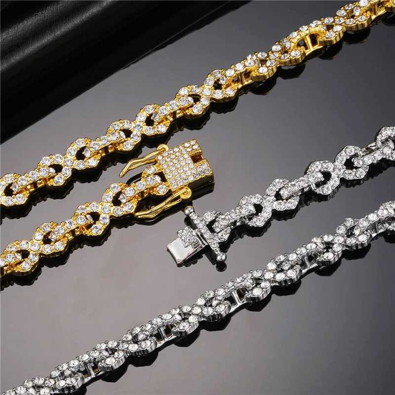 Strands Hip Hop 9mm Infinite Cuban Link Chain Sparkling Ice Set Crystal Necklace Bracelet for Mens Jewelry Fashion Gift 240424