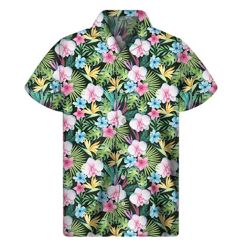 Men's Casual Shirts Fashion Tropical Plants Hawaiian Shirt 3D Print Flower Beach Button Shirts Men Summer Short Sleeve Tees Street Tops Aloha Blouse 240424