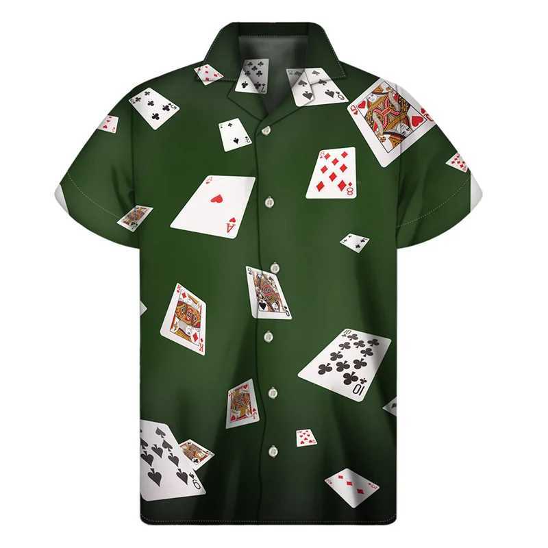 Mäns casual skjortor populära kasino poker 3d tryck skjorta män cool sommar hawaiian skjortor toppar street löst lapel aloha blus knapp kort ärm 240424