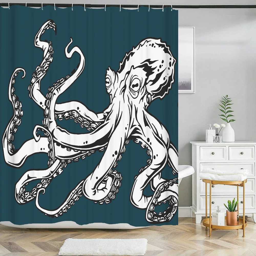 Duschvorhänge Neuankömmlinge Oktopus Duschvorhang 3D -Druck Badezimmer wasserdichte Polyester Vorhang Waschbar Baddekorvorhänge mit 12 Haken