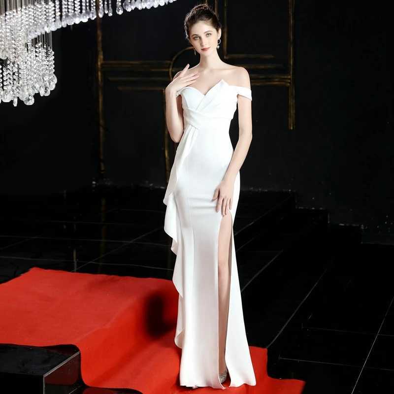 Runway Dresses YIDINGZS White Dress Off Shoulder Slit Satin Long Evening Dress Elegant Women Party Dress YD16655 Y240426