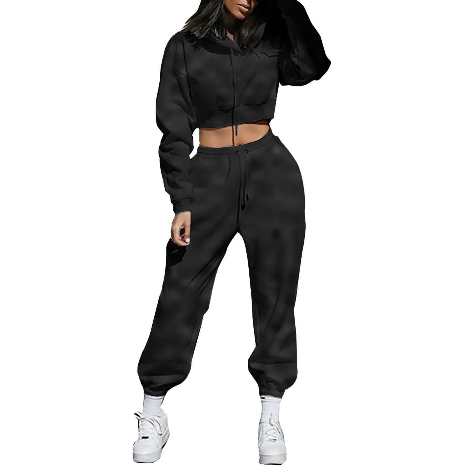 Women's Tracksuits Sports shirt set womens long sleeved hooded zippered sports shirt two-piece set workshop set womens sports jacket set 240424