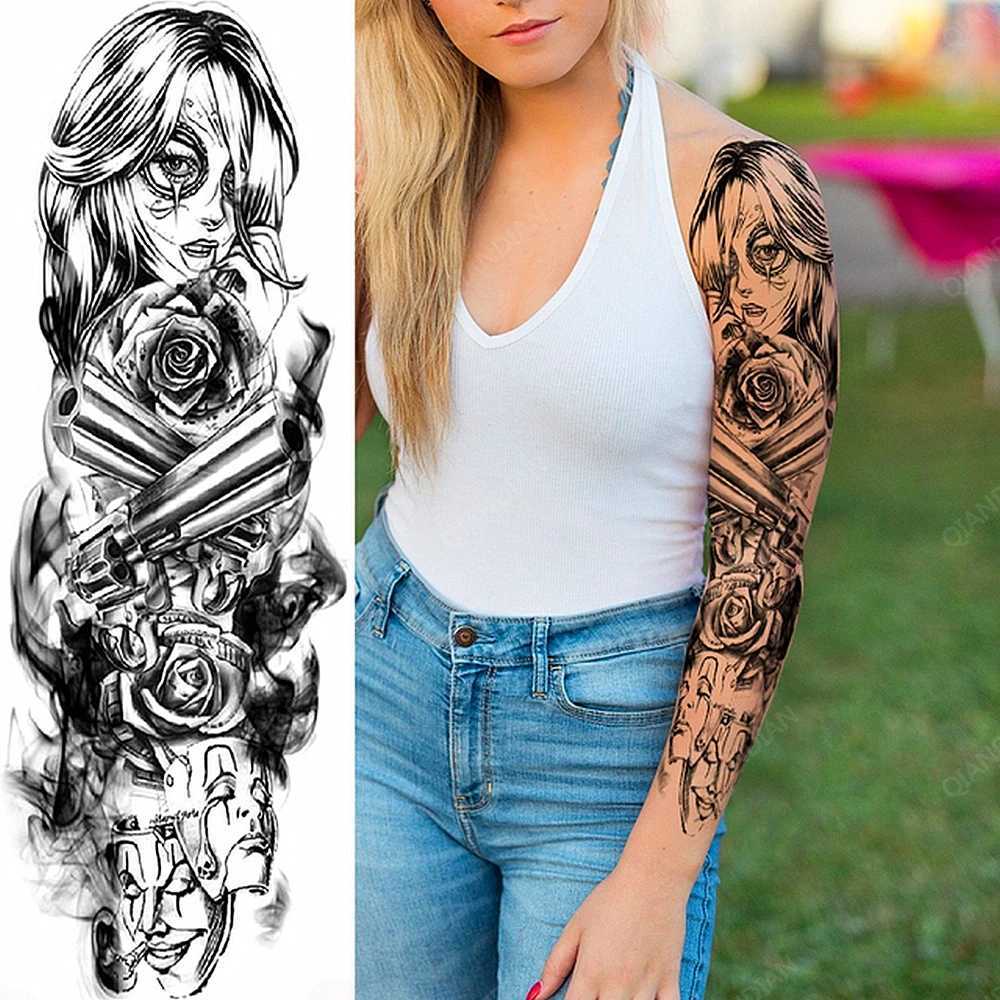 Transfert de tatouage Bran plein tatouage temporaire Lady Gun Eye Flower Tiger Lion Skull Eagle Femmes Body Mand Auto-étoile Sticker Cool Man Sleeve 240427