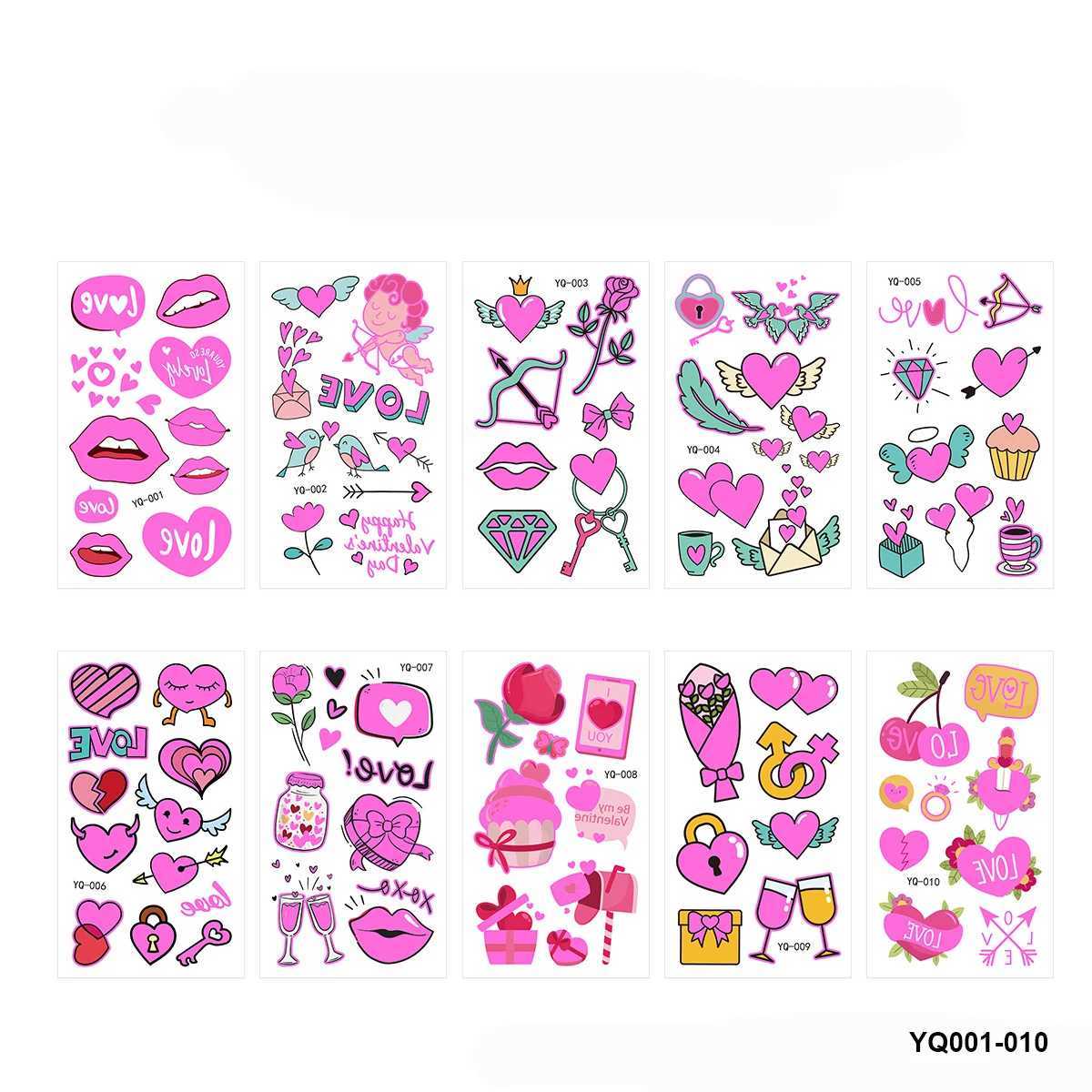 Transfert de tatouage Autocollants de tatouage temporaire lumineux brillant dans le sombre de petites tailles de petite taille décalcomanies fluorescent faux tatouages couple amour coeur 240427