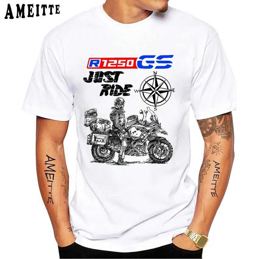 Herr t-shirts nya sommar mode män kort slve iam a r 1250 gs äventyr motorcykel t-shirt hip hop moto pojke casual tops sport vit ts t240425