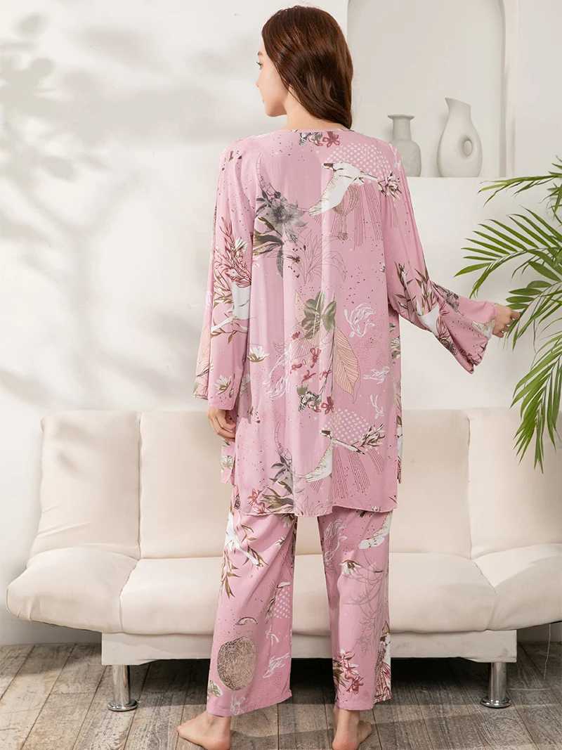 Women's Sleepwear Plus Size S-3XL Ladies Pajamas Set 100% Viscose Printed Women Comfort Loose Homewear Large Size Femme Slpwear Pijamas Y240426