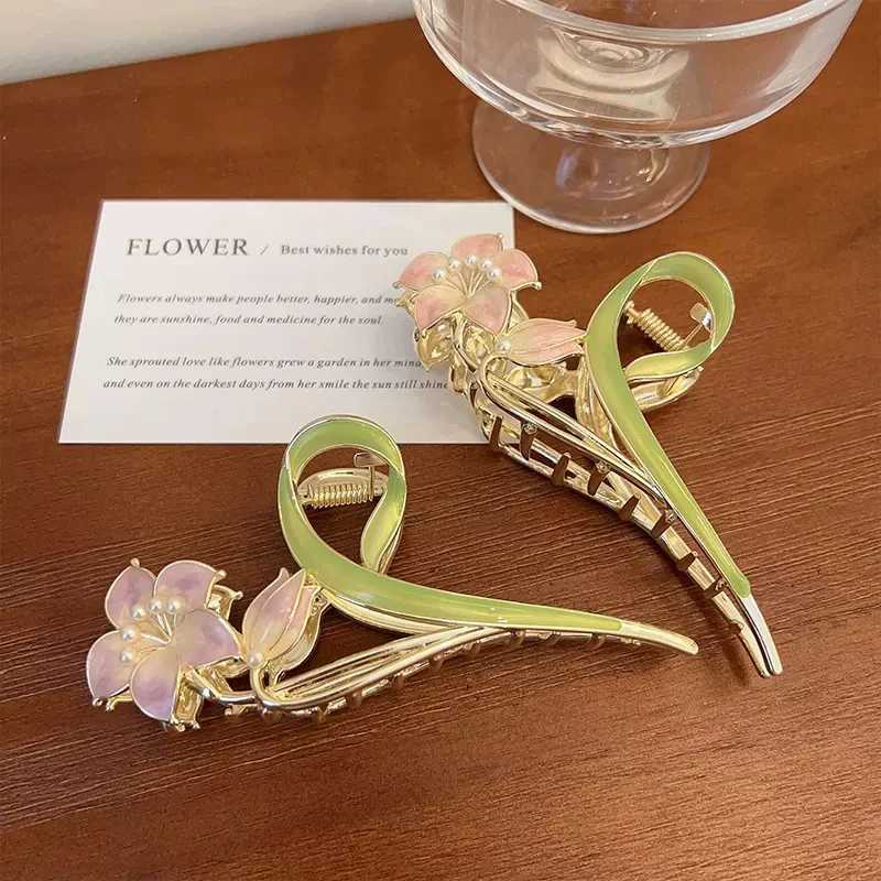 Clip capelli Barrette 2024 Nuove donne Eleganti giglio Metal Clip Clip squisito Fiori di tulipano Collette Canna Hairgrips Fashion Women Accessori capelli 240426