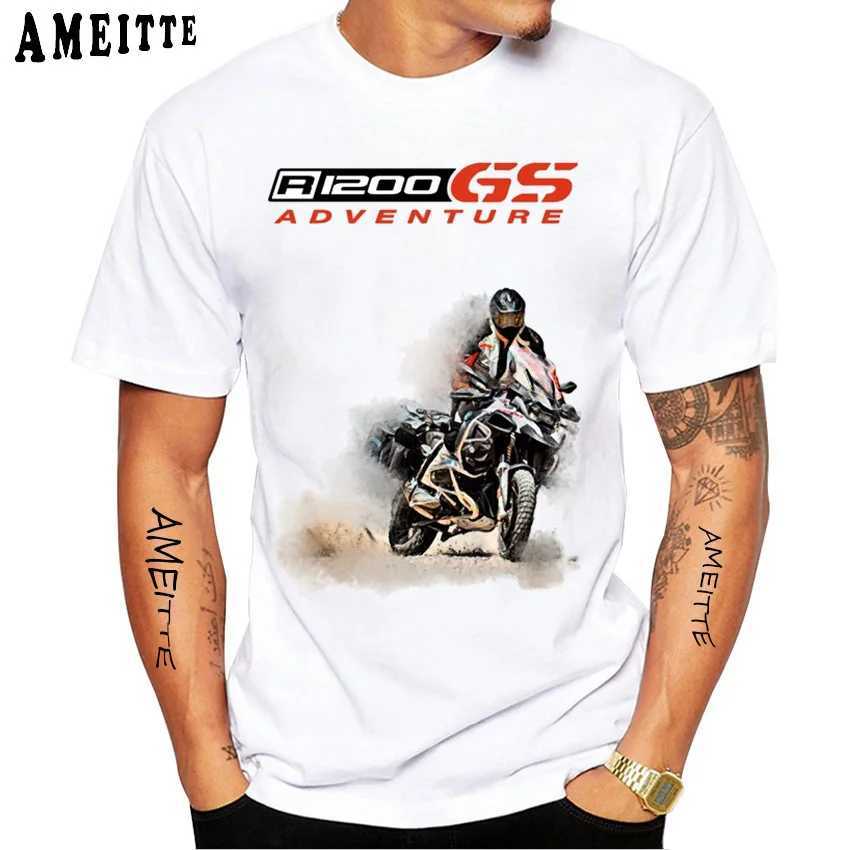 T-shirts masculins Nouveaux motos allemandes Motorrad R1200 GS Big Trail T-shirts Men Vêtements courts Slve Strtwear Grands tops hors route T T240425