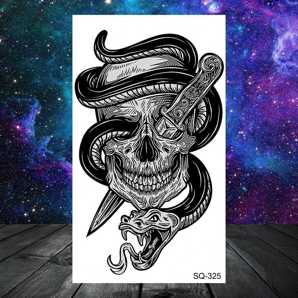 Tattoo Transfer 3D Realistic Snake Moon Temporary Tattoos For Women Adult Men Kids Rose Flower Skull Wolf Fake Tattoo Neck Arm Hands Small Tatoo 240426