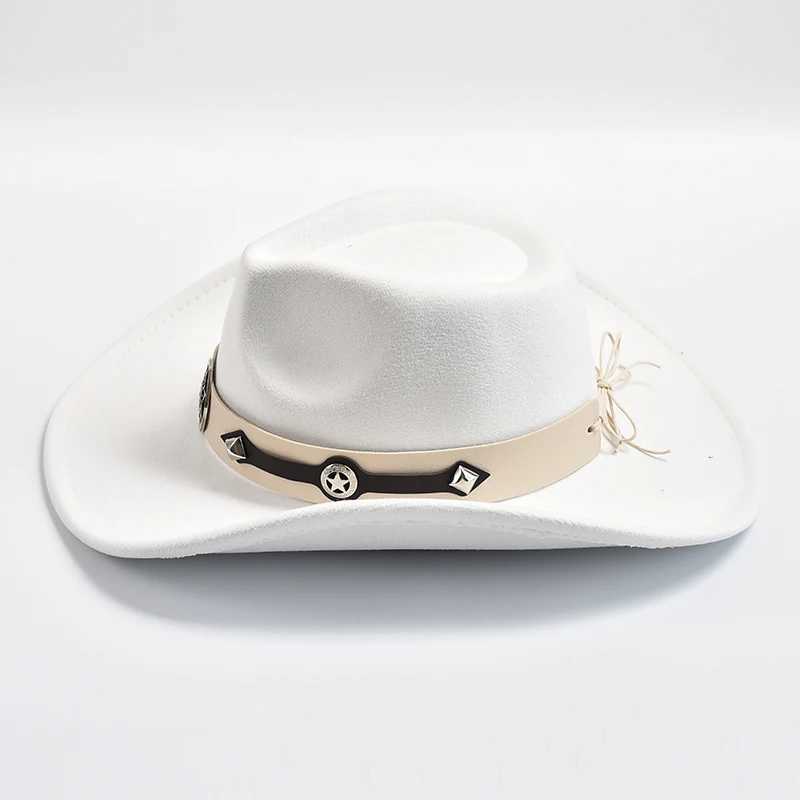 Szerokie brzegi czapki wiadra kapelusze nowe brzeg poczuć fedora kapelusz unisex vintage zachodni kowbojski kapelusz jesienny zimowy kapelusz jazzowy y240425