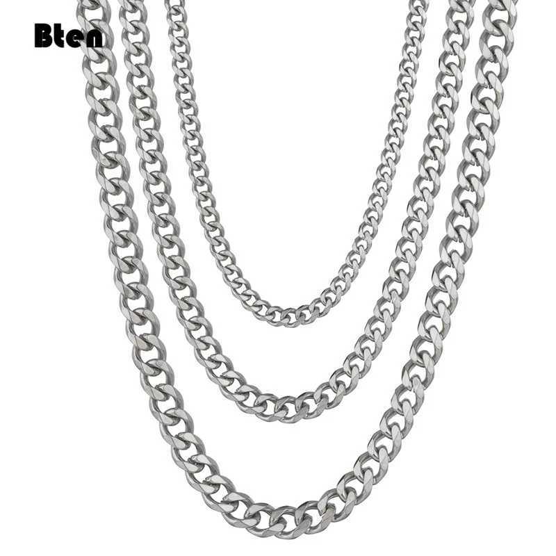 Brins Bten Burb Collier Cuban pour hommes Chaîne en or en acier inoxydable en argent noir en or adapté aux bijoux à la mode masculine 3/5/7/9/11 mm 240424